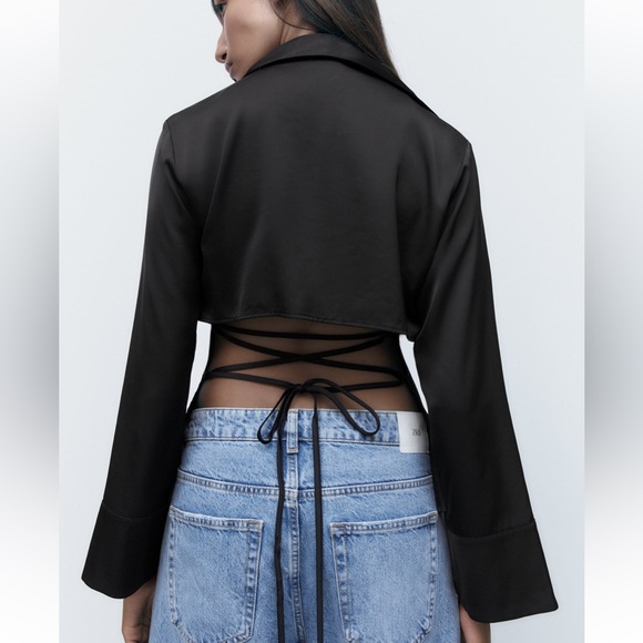 Zara button up satin open back blouse - Picture 2 of 8
